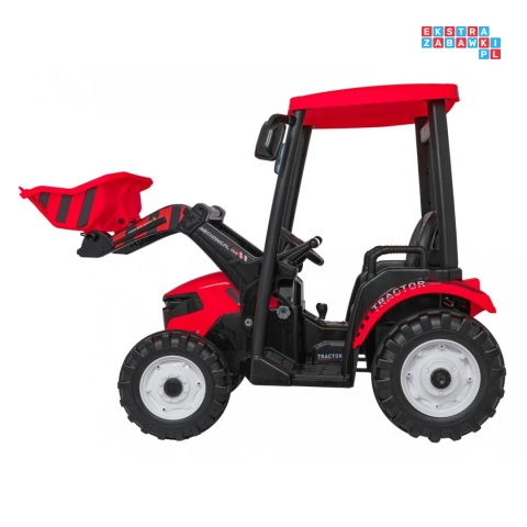 [JS3158B] Mega traktor D68 2x200W 24V/7Ah z łyżką i przyczepką ekoskóra, pilot, LED - czerwony