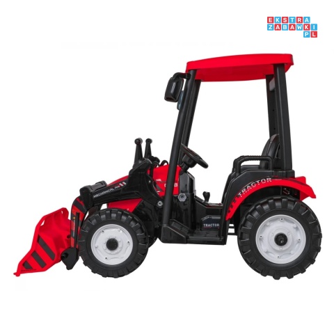 [JS3158B] Mega traktor D68 2x200W 24V/7Ah z łyżką i przyczepką ekoskóra, pilot, LED - czerwony