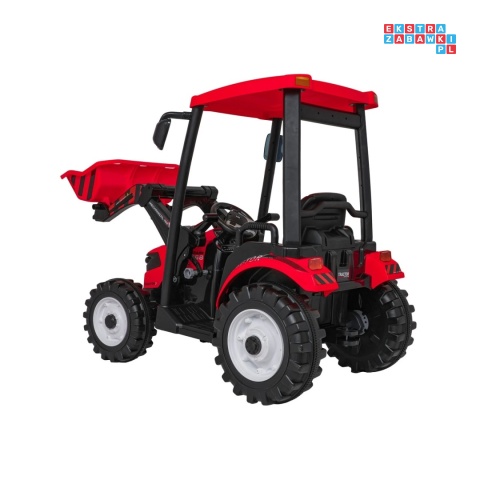 [JS3158B] Mega traktor D68 2x200W 24V/7Ah z łyżką i przyczepką ekoskóra, pilot, LED - czerwony
