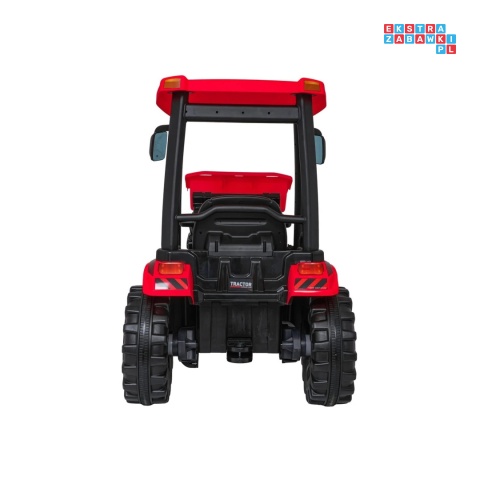 [JS3158B] Mega traktor D68 2x200W 24V/7Ah z łyżką i przyczepką ekoskóra, pilot, LED - czerwony