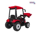 [JS3158B] Mega traktor D68 2x200W 24V/7Ah z łyżką i przyczepką ekoskóra, pilot, LED - czerwony