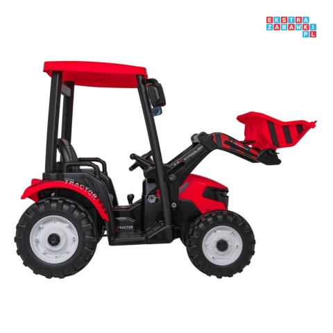 [JS3158B] Mega traktor D68 2x200W 24V/7Ah z łyżką i przyczepką ekoskóra, pilot, LED - czerwony