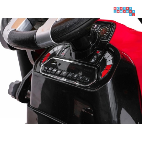 [JS3158B] Mega traktor D68 2x200W 24V/7Ah z łyżką i przyczepką ekoskóra, pilot, LED - czerwony