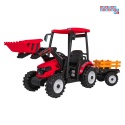 [JS3158B] Mega traktor D68 2x200W 24V/7Ah z łyżką i przyczepką ekoskóra, pilot, LED - czerwony