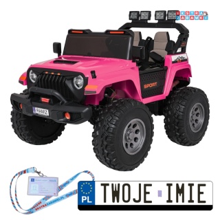 Różowy Terenowy Extreme Sport na akumulator - 4x4, 960W, 24V/7Ah, Bluetooth, EVA, ekoskóra, LED - [SX2539]