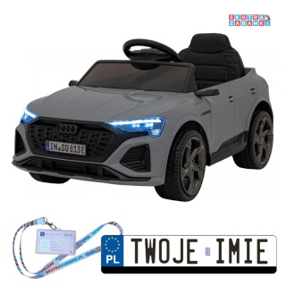 Szare Audi SQ8 na akumulator - 2x35W, 12V/9Ah, ekoskóra, EVA, bluetooth - [BRD-2168]