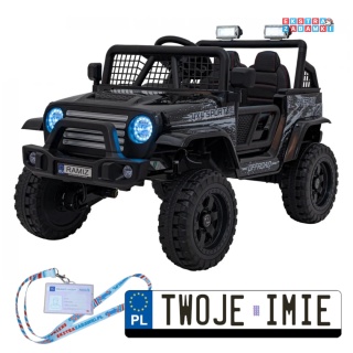 Czarne Auto off road sportowe na akumulator - 4x35W, 12V/10Ah, pilot, EVA, LED, radio FM - [XMX-637]