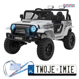 Białe Auto off road sportowe na akumulator - 4x35W, 12V/10Ah, pilot, EVA, LED, radio FM - [XMX-637]