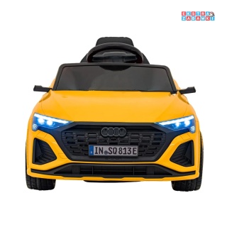 Żółte Audi SQ8 na akumulator - 2x35W, 12V/9Ah, ekoskóra, EVA, bluetooth - [BRD-2168]
