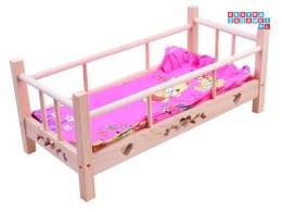 [ZA2781] Drewniane łóżeczko dla lalek 50cm pościel