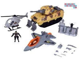 [ZA5752] Duży zestaw militarny czołg myśliwiec helikopter + żołnierz