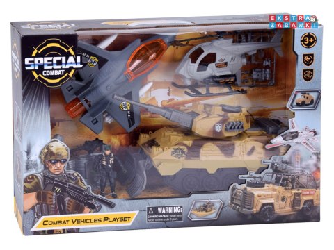 [ZA5752] Duży zestaw militarny czołg myśliwiec helikopter + żołnierz