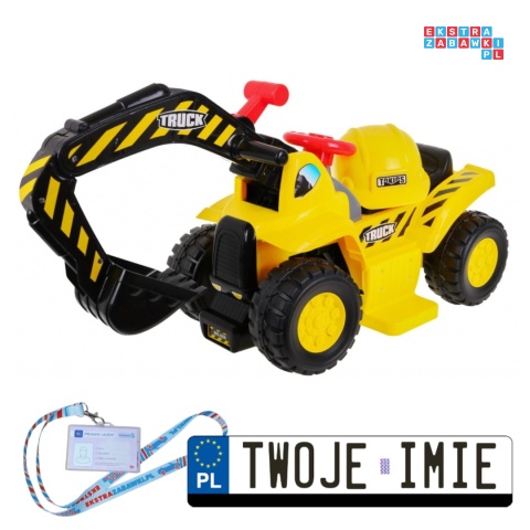 [608B] Mała koparka jeździk na akumulator 1x25W 6V/4Ah Kask Ruchoma łyżka Schowek - żółty