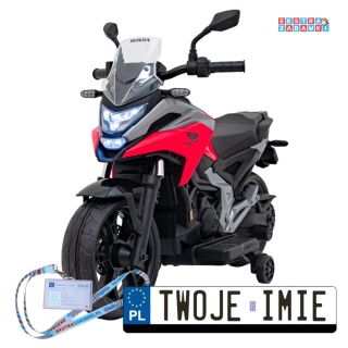 Czerwony Motor Honda NC750x na akumulator - 2x35W, 12V/4.5Ah, odgłosy silnika, boczne kółka, bluetooth, MP3 - [TR2306]