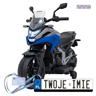 Niebieski Motor Honda NC750x na akumulator - 2x35W, 12V/4.5Ah, odgłosy silnika, boczne kółka, bluetooth, MP3 - [TR2306]