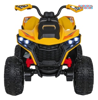 Żółty Quad Fast Wheel na akumulator - 4x35W, 12V/10Ah, pilot, LED, Bluetooth, ekoskóra [XMX-652]