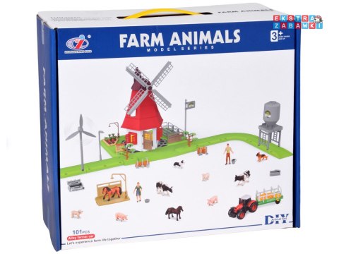[ZA5688] Seria zwierzęta farma zestaw wiatrak młyn 101el. figurki