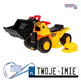 [609BM] Mały spychacz jeździk na akumulator 1x25W 6V/4Ah Kask Ruchoma łyżka Dźwięki - żółty