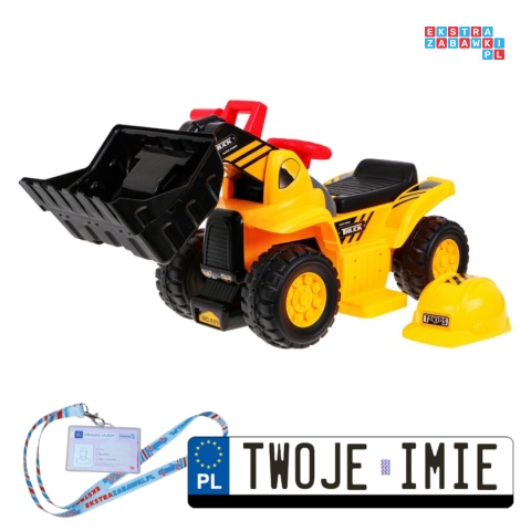 [609BM] Mały spychacz jeździk na akumulator 1x25W 6V/4Ah Kask Ruchoma łyżka Dźwięki - żółty