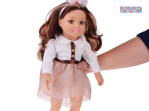 [ZA5842] Stylowa lalka 48 cm z długimi brązowymi włosami urocza stylizacja
