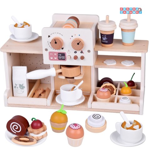 [ZA5938] Zestaw drewniany kawiarnia Coffee Shop ekspres kubeczki desery