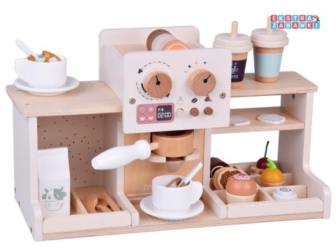 [ZA5938] Zestaw drewniany kawiarnia Coffee Shop ekspres kubeczki desery