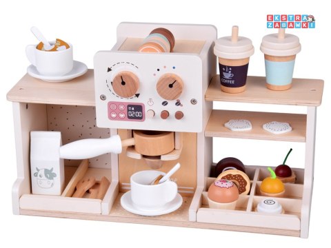 [ZA5938] Zestaw drewniany kawiarnia Coffee Shop ekspres kubeczki desery