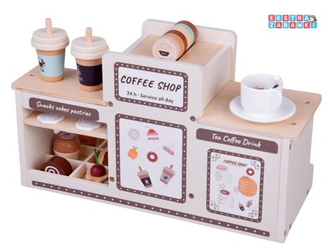 [ZA5938] Zestaw drewniany kawiarnia Coffee Shop ekspres kubeczki desery