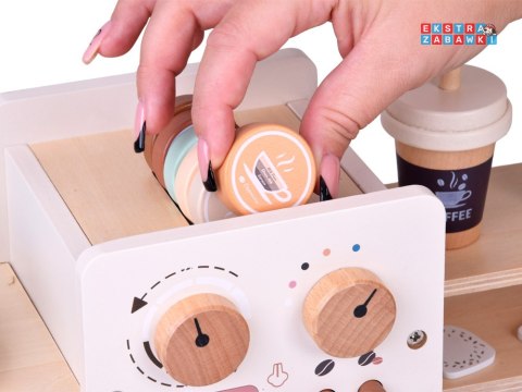 [ZA5938] Zestaw drewniany kawiarnia Coffee Shop ekspres kubeczki desery