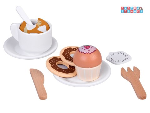 [ZA5938] Zestaw drewniany kawiarnia Coffee Shop ekspres kubeczki desery