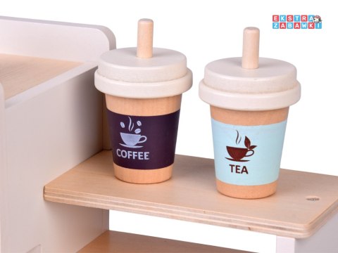 [ZA5938] Zestaw drewniany kawiarnia Coffee Shop ekspres kubeczki desery