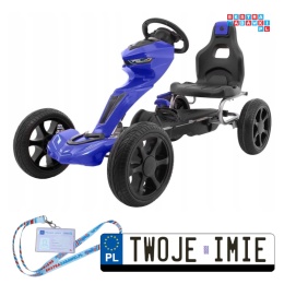 [1502] Gokart Grand Ride na pedały dla dzieci koła EVA regulacja fotela hamulec ręczny - niebieski
