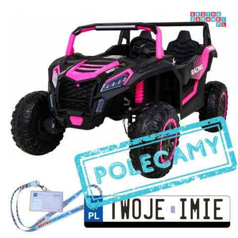 [A032] Buggy ATV Racing dwuosobowy na akumulator 4x200 24V/7Ah pilot MP3 LED - różowy