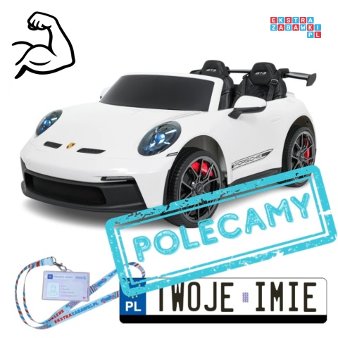 [DK-P911.STRONG] Auto Porsche 911 GT3 na akumulator 2x280W 24V/10Ah Ciche silniki Bluetooth pilot - biały