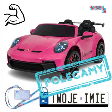 [DK-P911.STRONG] Auto Porsche 911 GT3 na akumulator 2x280W 24V/10Ah Ciche silniki Bluetooth pilot - różowy