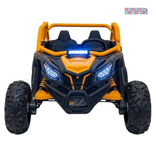SR Super 66 buggy na akumulator 4x4 - żółty, 4x75W, ekoskóra, EVA, LED, radio FM [KKL-808]