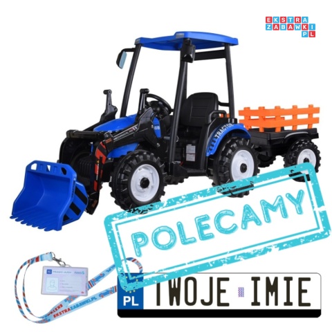 [PA0320] Duży traktor z przyczepą i łyżką na akumulator 2x200W 24V/7Ah Bluetooth wolny start - niebieski