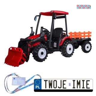 Duży traktor z przyczepą i łyżką na akumulator - czerwony, 2x200W, Bluetooth, wolny start [PA0320]