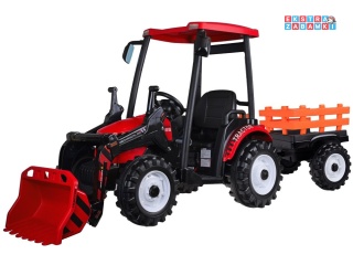 Duży traktor z przyczepą i łyżką na akumulator - czerwony, 2x200W, Bluetooth, wolny start [PA0320]