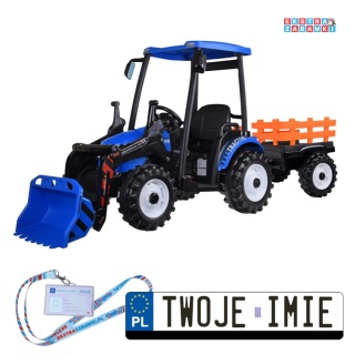 Traktor Duży z przyczepą i łyżką na akumulator - niebieski, 2x200W, Bluetooth, wolny start [PA0320]