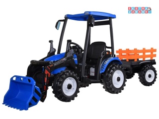 Traktor Duży z przyczepą i łyżką na akumulator - niebieski, 2x200W, Bluetooth, wolny start [PA0320]
