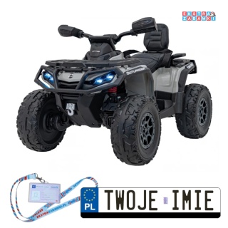 Szary Quad Outlander na akumulator - 4x45W 12V/14Ah, EVA, LED, ekoskóra, PILOT [CA005.2.4GHZ]