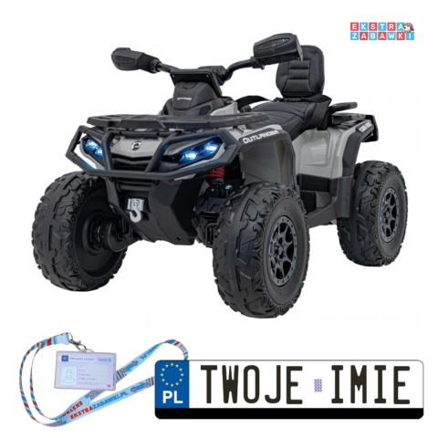 Szary Quad Outlander na akumulator - 4x45W 12V/14Ah, EVA, LED, ekoskóra, PILOT [CA005.2.4GHZ]