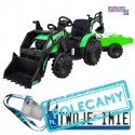 [SX2068] Wielki traktor 720-T z przyczepką i łyżką na akumulator 2x200W 24V/10Ah ekoskóra pilot pokrowiec MP3 - zielony [S]