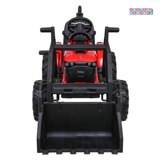 Traktor 720-T z przyczepką i łyżką na akumulator - czerwony, 2x200W, ekoskóra, pilot, MP3 [SX2068]