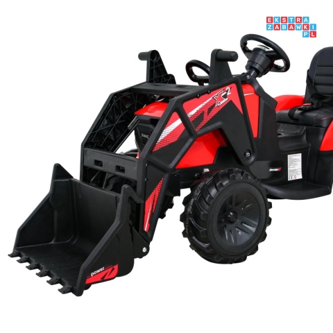 [SX2068] Wielki traktor 720-T z przyczepką i łyżką na akumulator 2x200W 24V/10Ah ekoskóra pilot pokrowiec MP3 - czerwony [S]