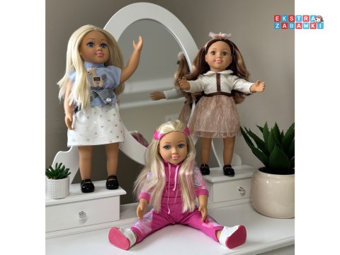 [ZA5842] Stylowa lalka 48 cm z długimi brązowymi włosami urocza stylizacja