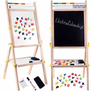 [TA0096] Tablica drewniana kredowa magnetyczna 3w1 sztaluga kreda pisaki