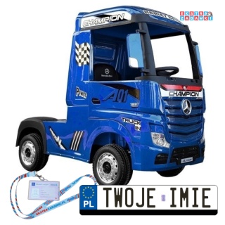 [5239] Mercedes Actros lakierowany na akumulator 4x45W 24V/7Ah ekoskóra EVA MP4 pilot - niebieski