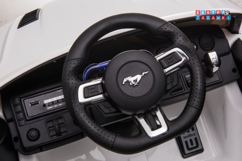 Biały Ford Mustang GT Drift SX2038 na akumulator - 2x200W, 24V/7Ah, EVA, LED, ekoskóra, panel audio, pilot - [8287]